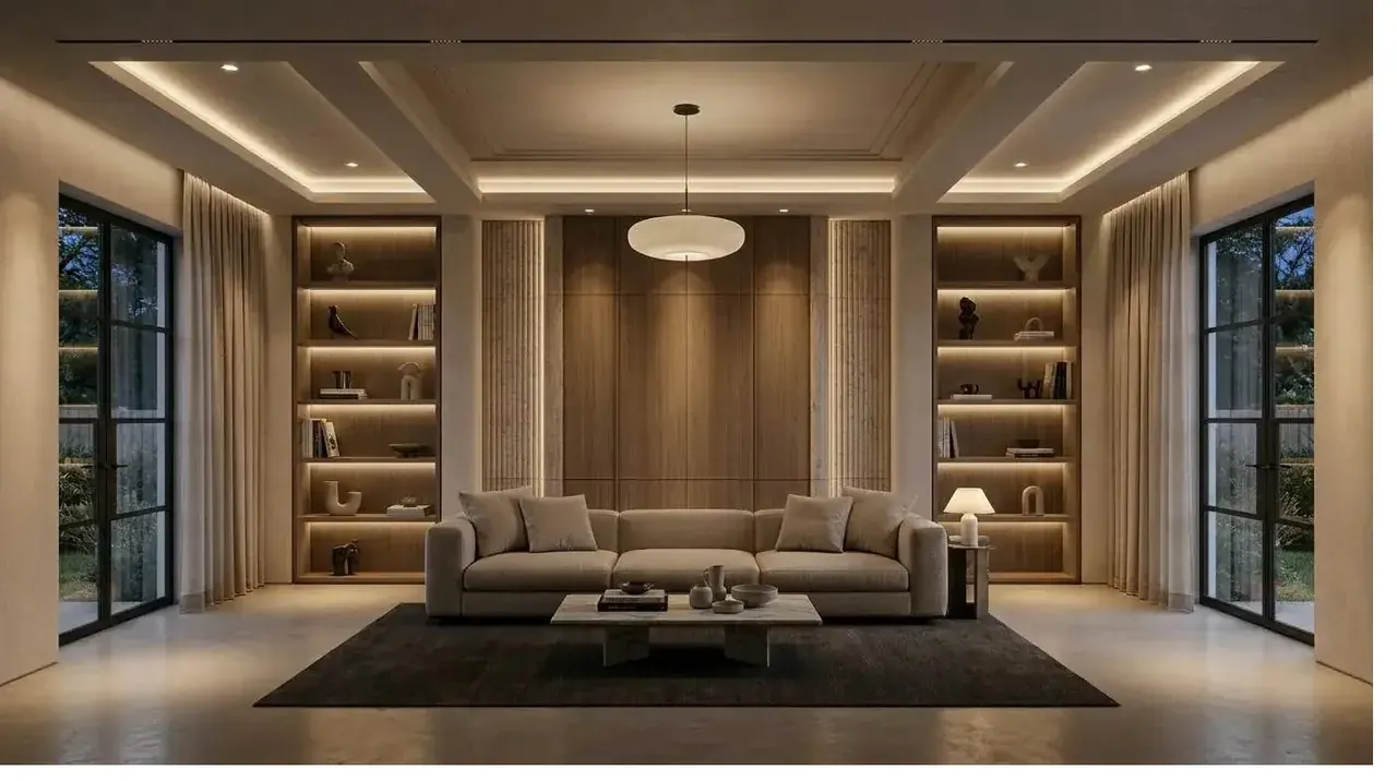 Living room lit for the entertain scene